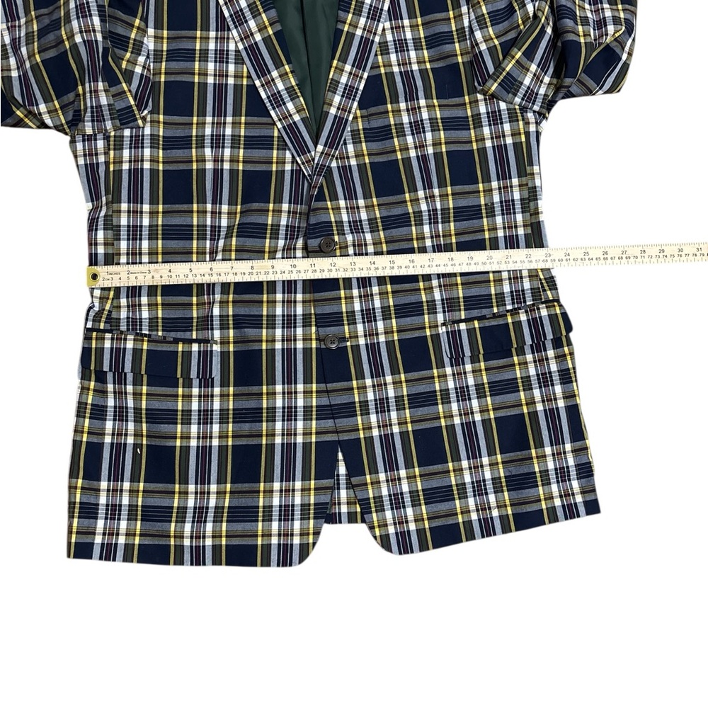 Saddlebred Navy, Yellow Tartan Plaid Sport Coat 46L - Picture 3 of 9